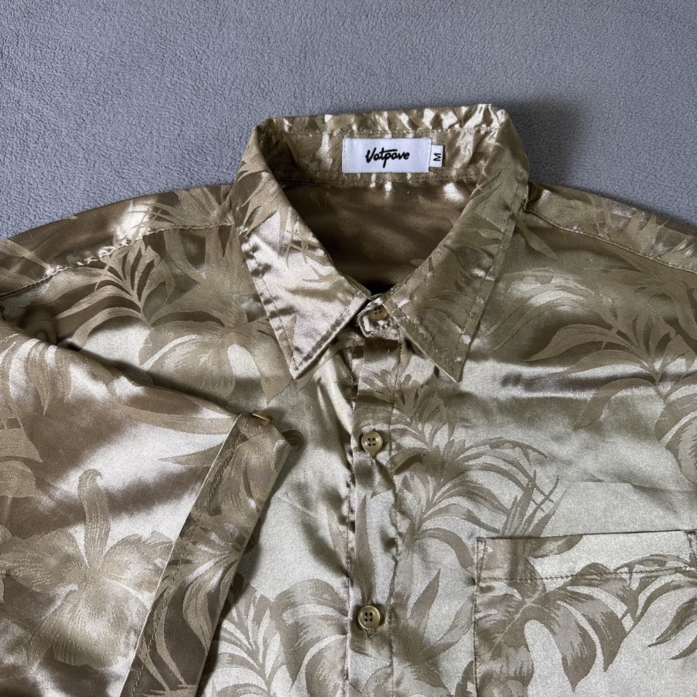 Vatpave Men's Short Sleeved Button Up Shirt Sz M Beach Shirt Gold